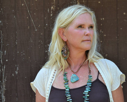 Leather Necklace with Genuine Natural Turquoise Pendant 249q