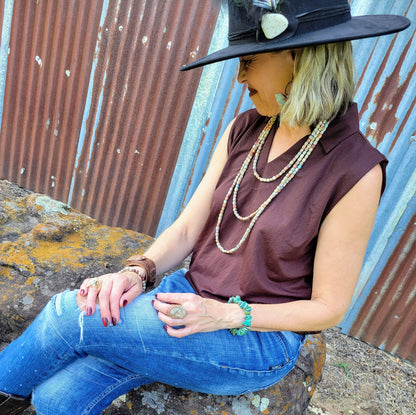 Triple Strand Layered Western Boho Aqua Terra Necklace