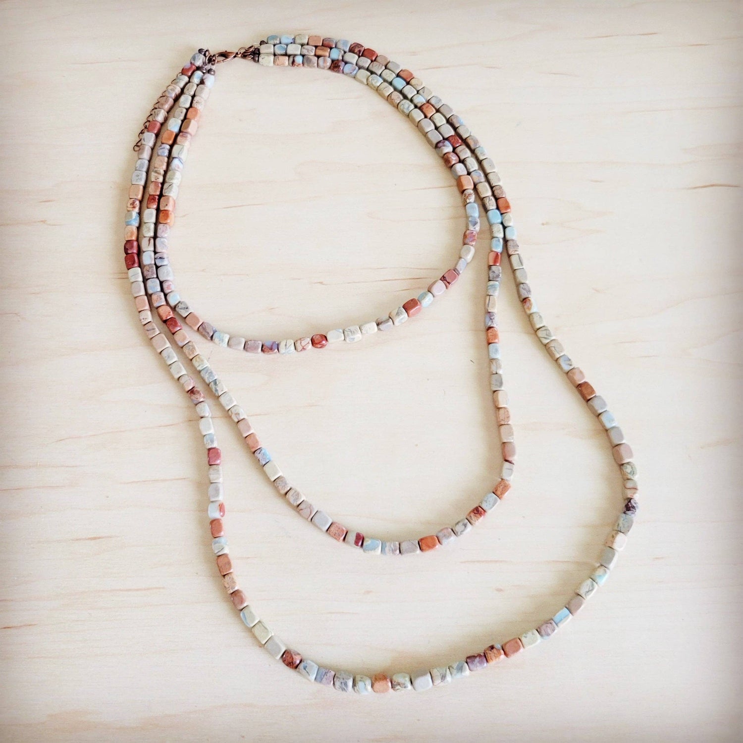 Triple Strand Layered Western Boho Aqua Terra Necklace
