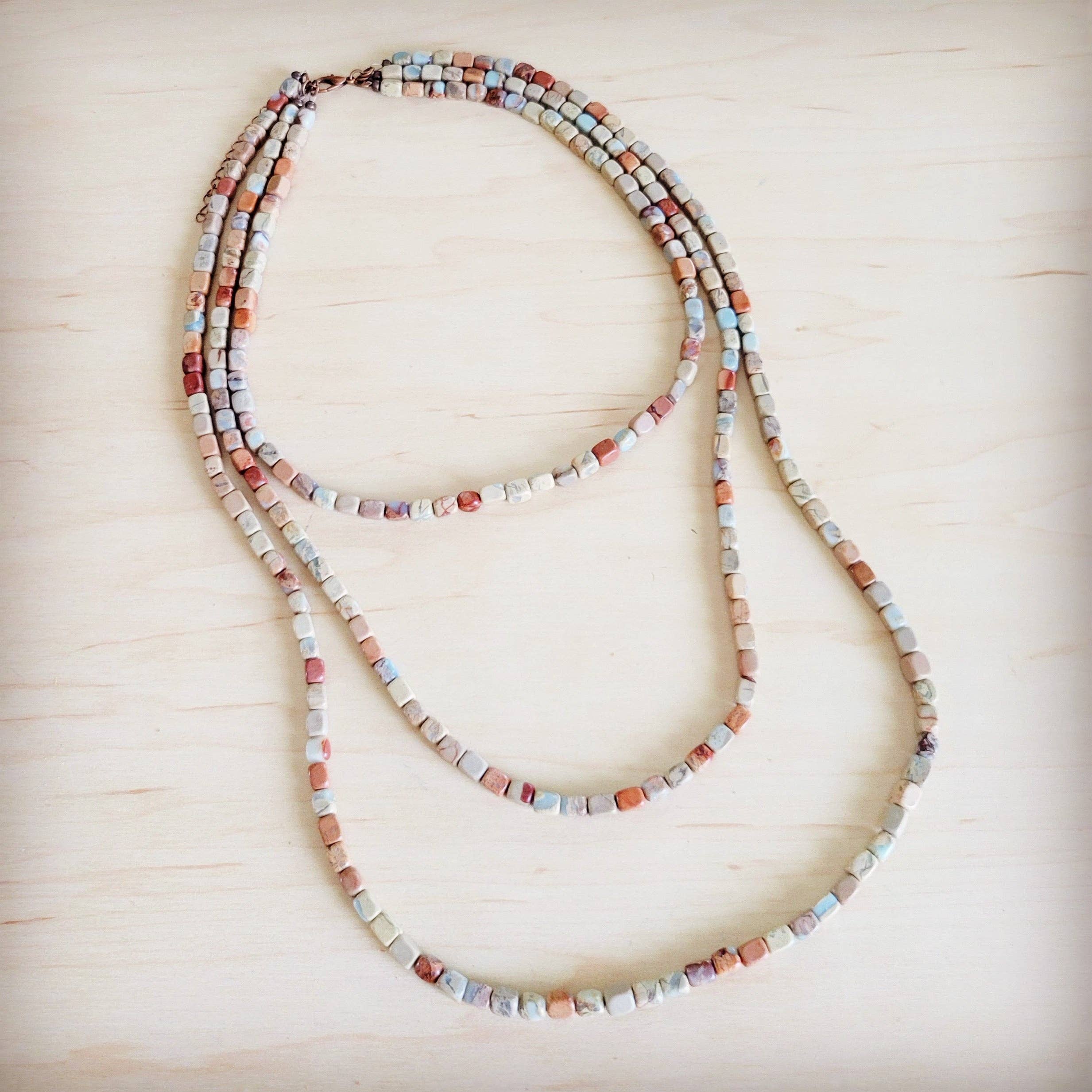 Triple Strand Layered Western Boho Aqua Terra Necklace
