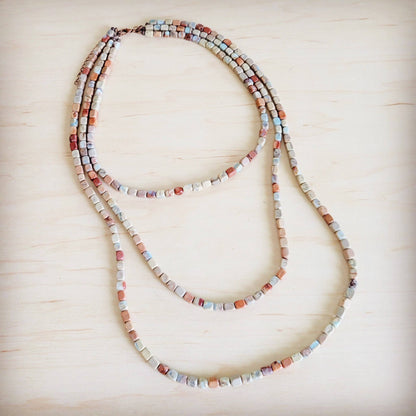 Triple Strand Layered Western Boho Aqua Terra Necklace