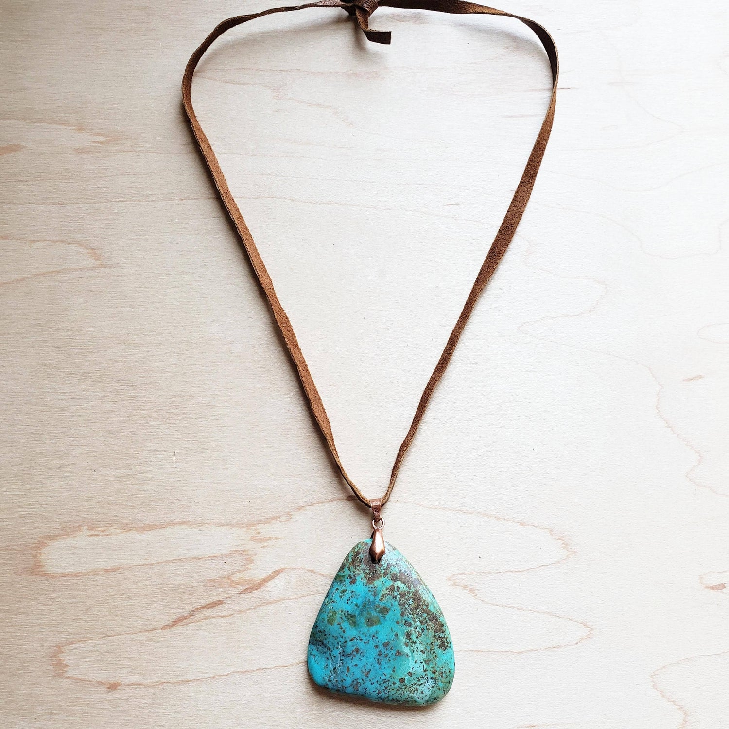 Leather Necklace with Genuine Natural Turquoise Pendant 249q