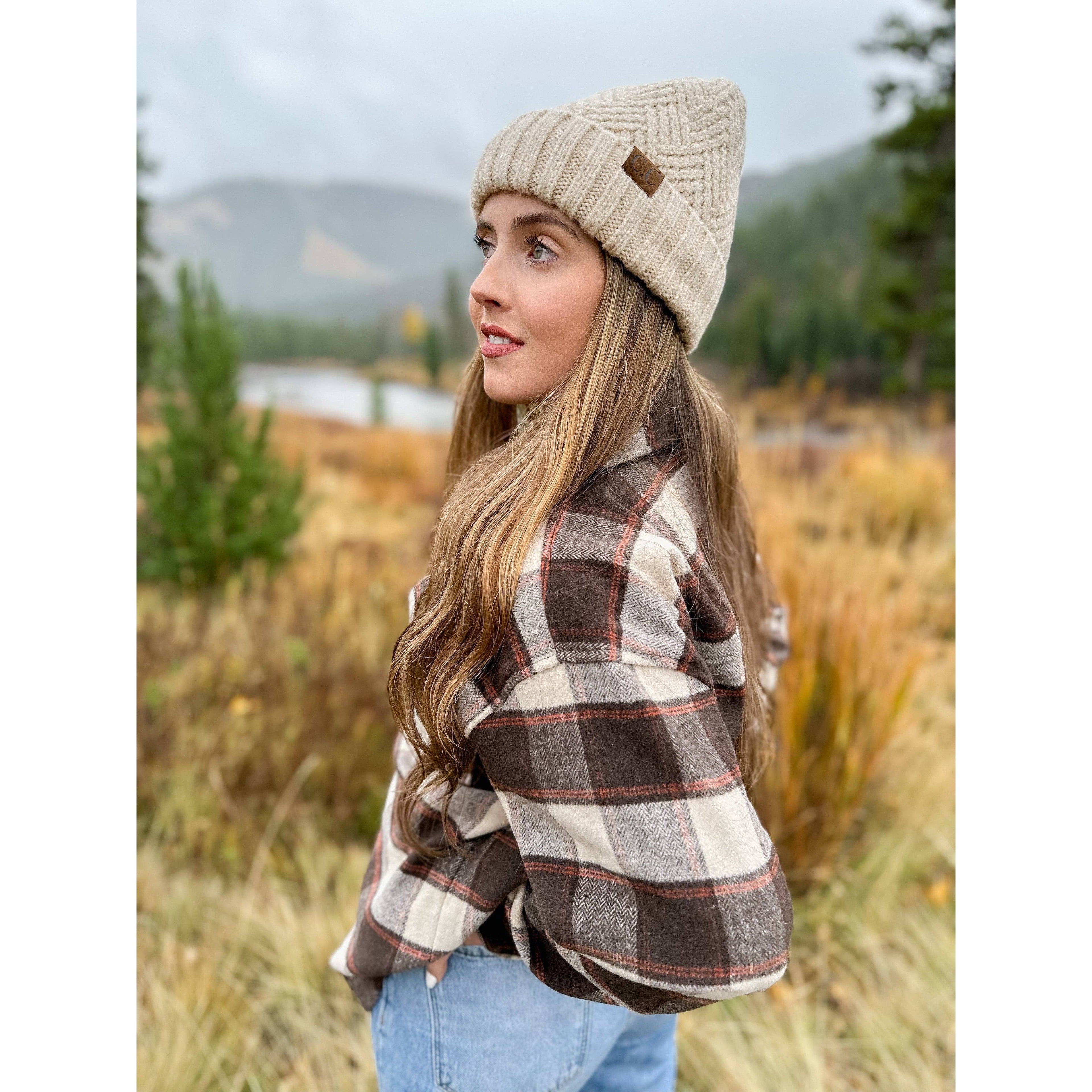 Fuzzy Lined Crisscross Knit C.C Beanie