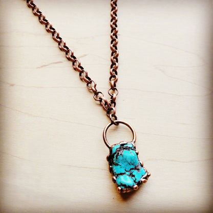 Long Copper Necklace with Turquoise and Copper Pendant