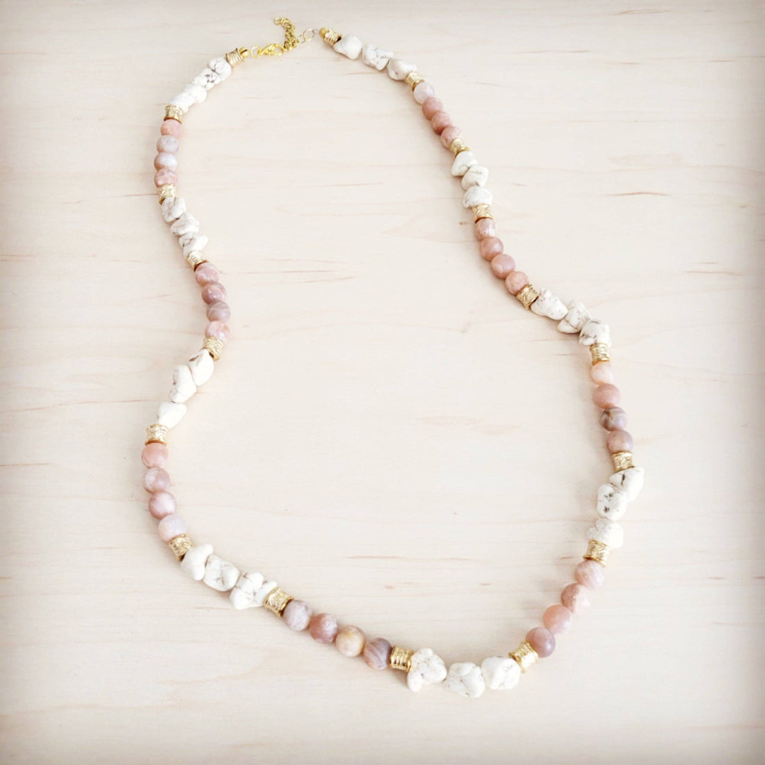 Frosted Sunstone &amp; White Turquoise Long Layering Necklace