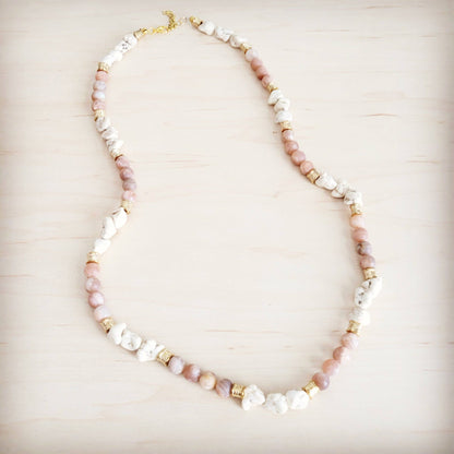 Frosted Sunstone &amp; White Turquoise Long Layering Necklace