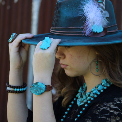 Copper Hoop Earrings with Blue Turquoise and Copper