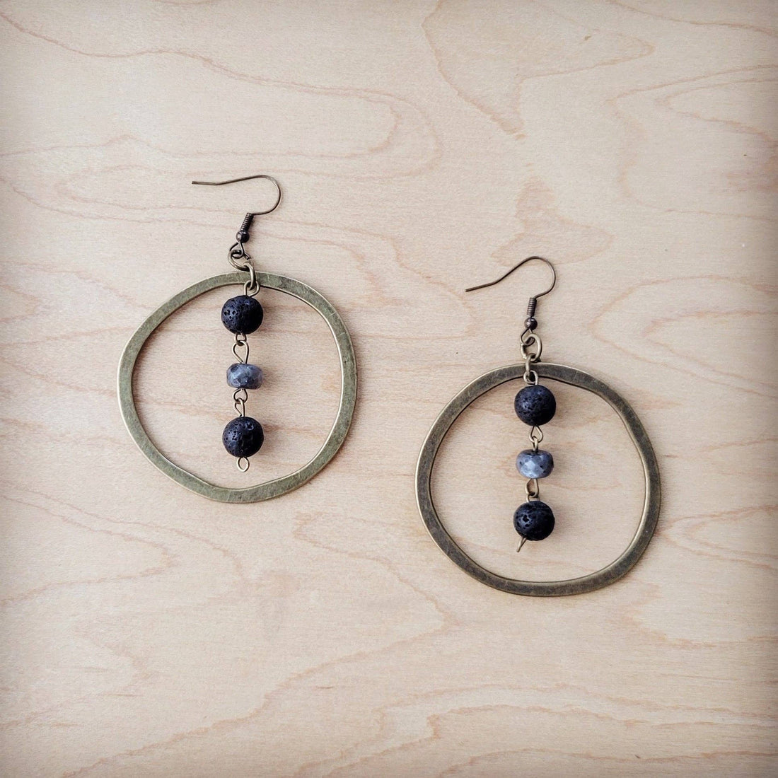 Western Copper Hoop Earrings w/ Labradorite Beads