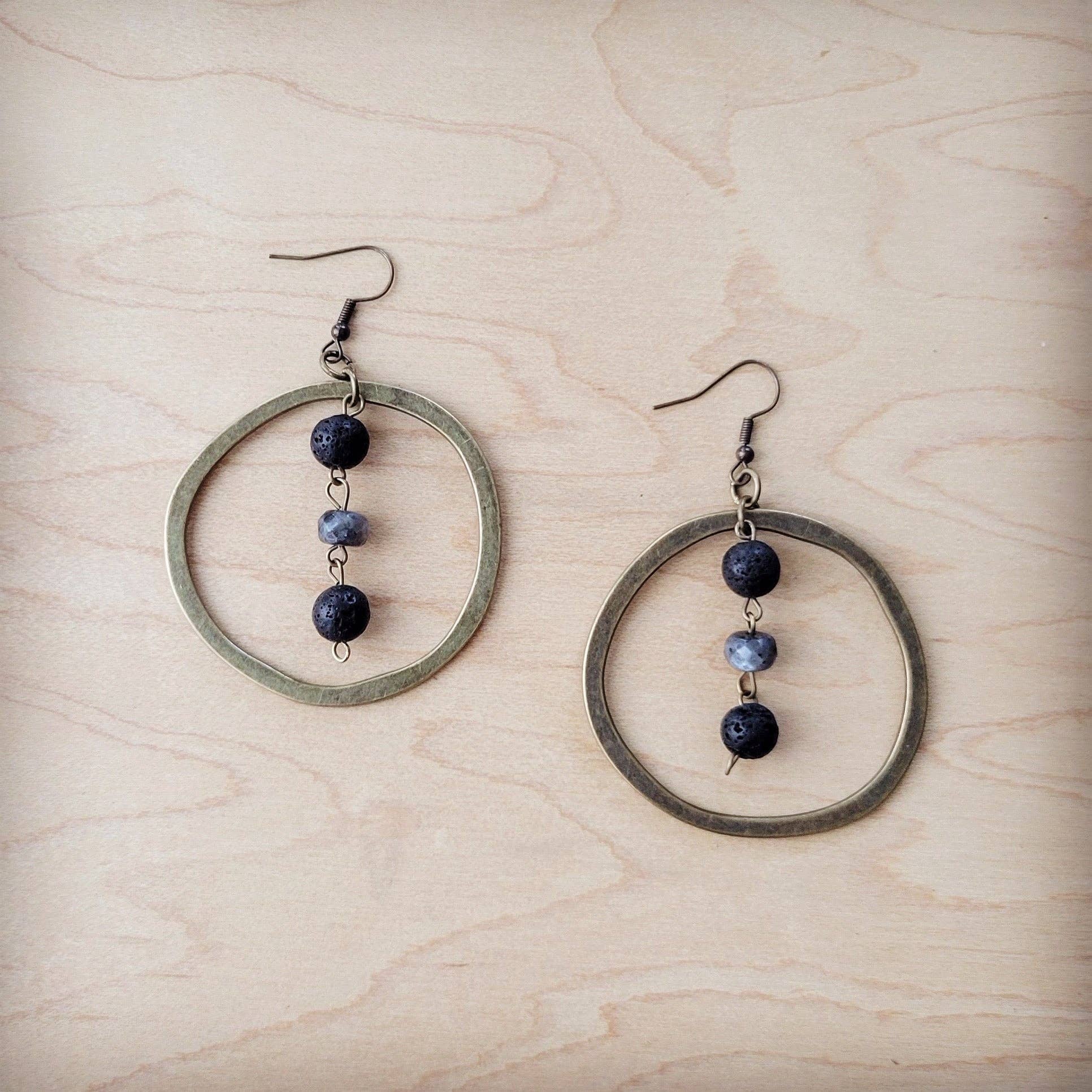 Western Copper Hoop Earrings w/ Labradorite Beads