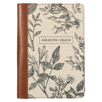 Amazing Grace Natural Canvas &amp; Brown Faux Leather Journal