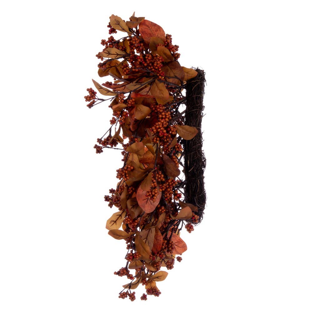 22" Orange Fall Leaves And Berry Wreath