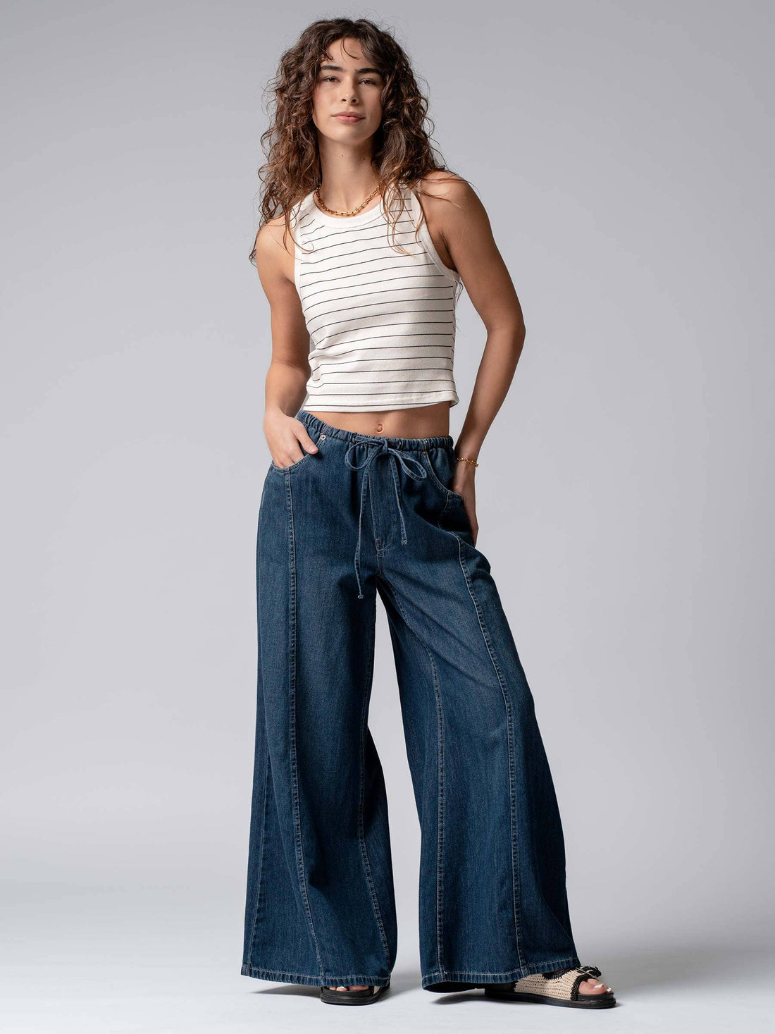Dayton Wide-Leg Drawstring Denim Pants