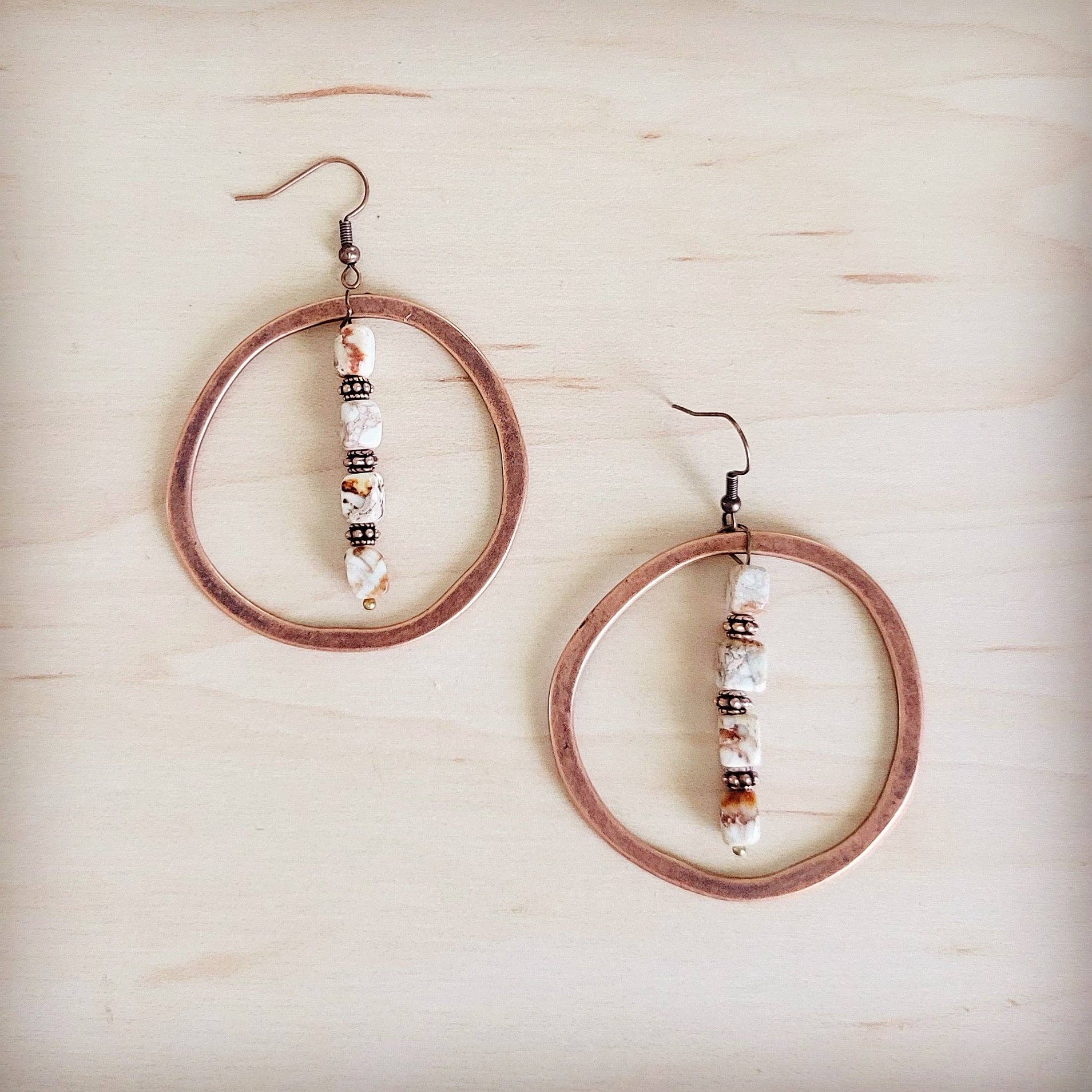 Western Copper Hoop Earrings w/ Sandstone Regalite