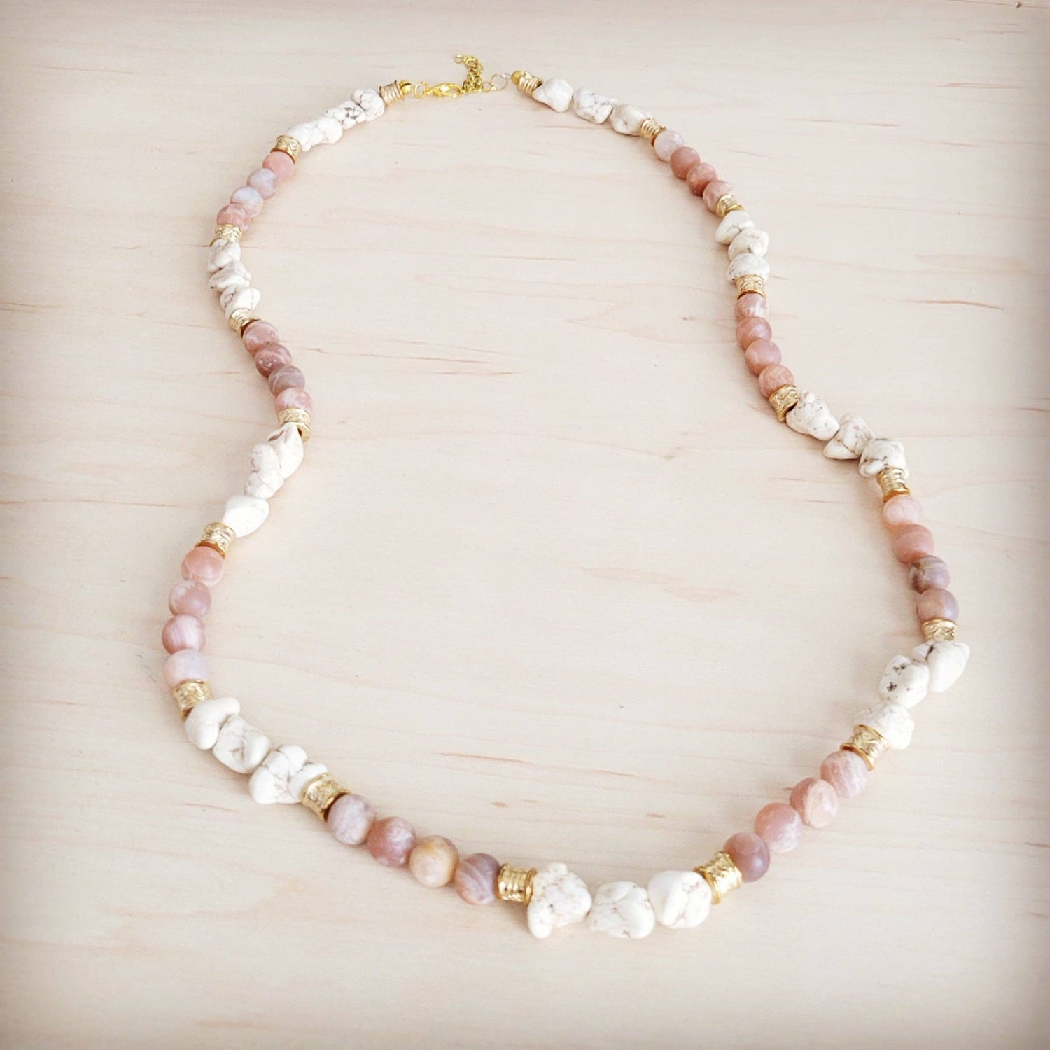 Frosted Sunstone &amp; White Turquoise Long Layering Necklace