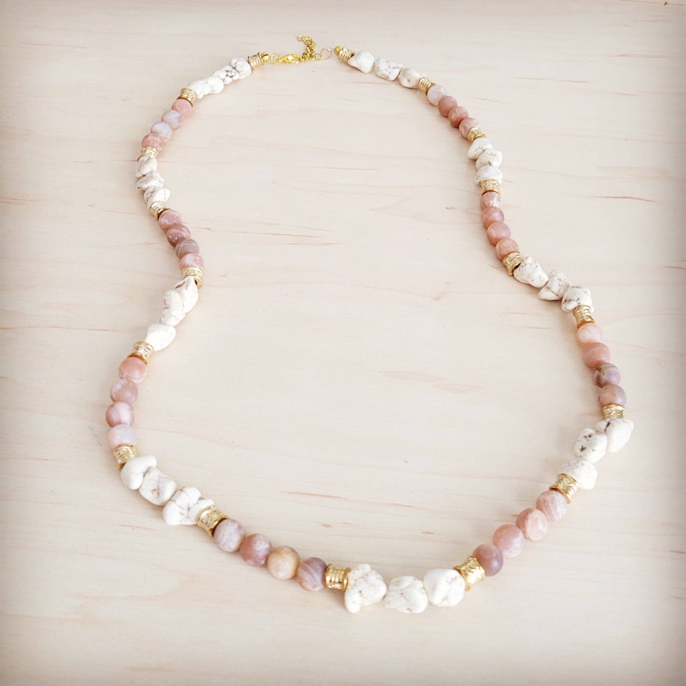 Frosted Sunstone &amp; White Turquoise Long Layering Necklace