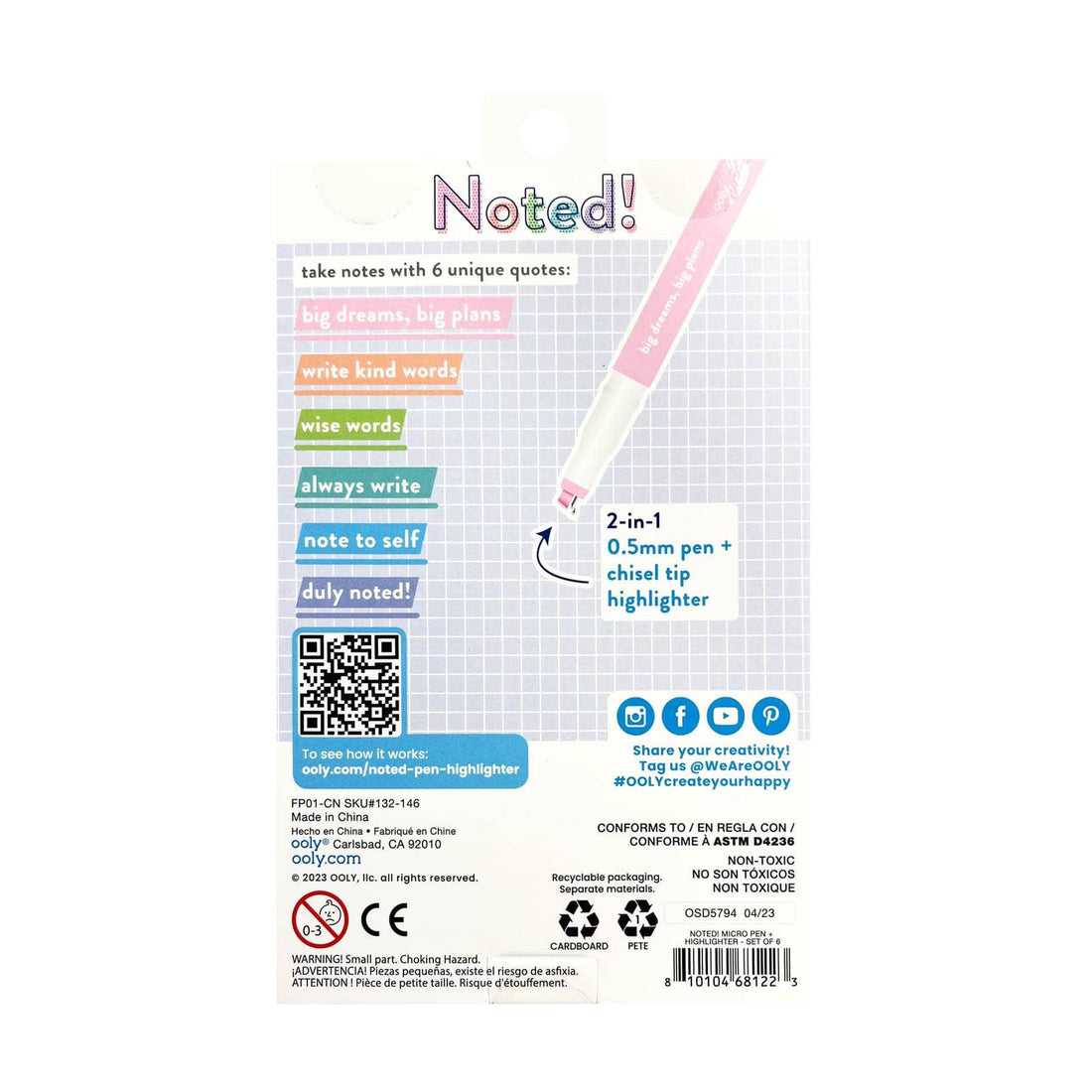 Noted! 2-in-1 Micro Fine Tip Pens &amp; Highlighters - Set of 6