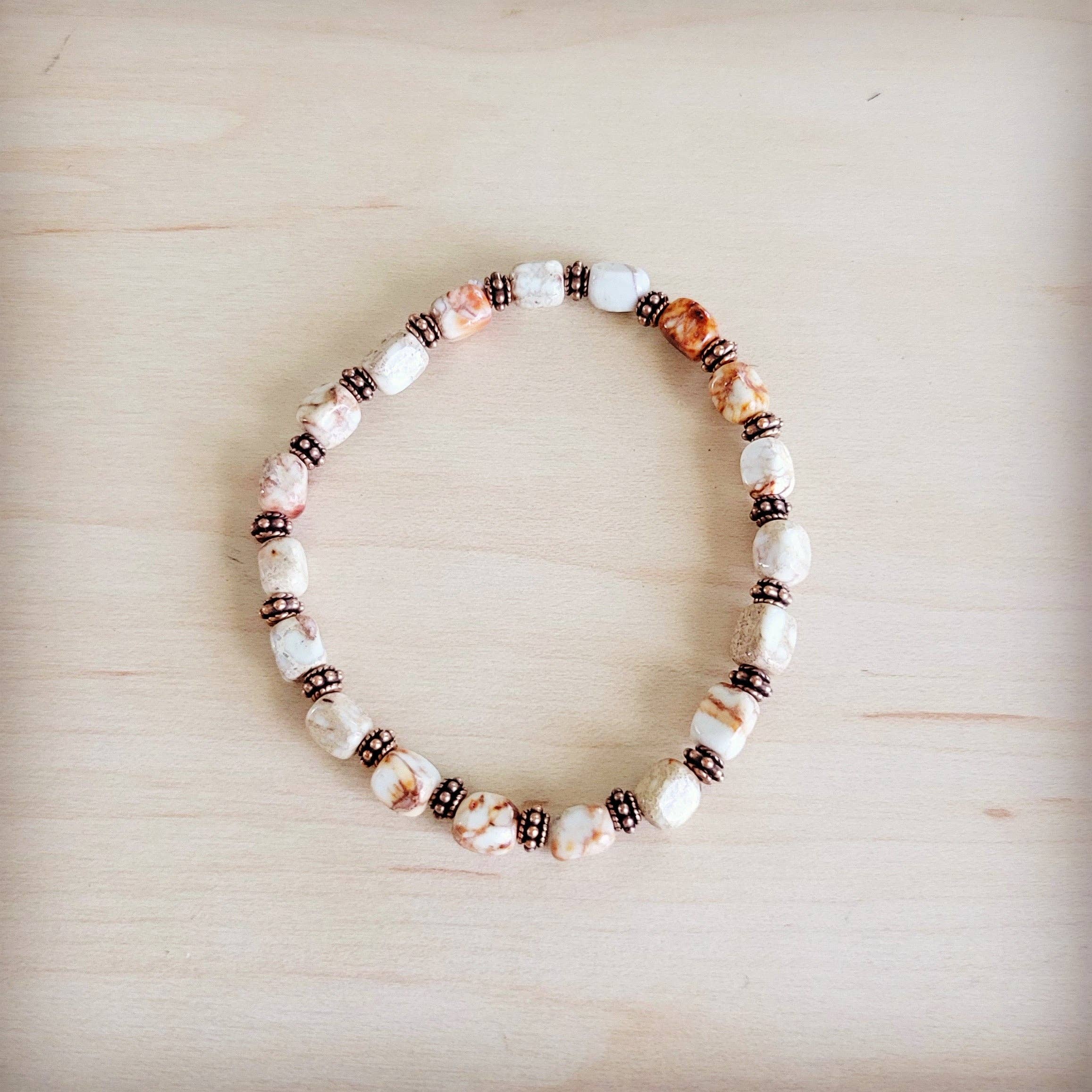 Genuine Regalite and Copper Stretch Beaded Bracelet Sandstone