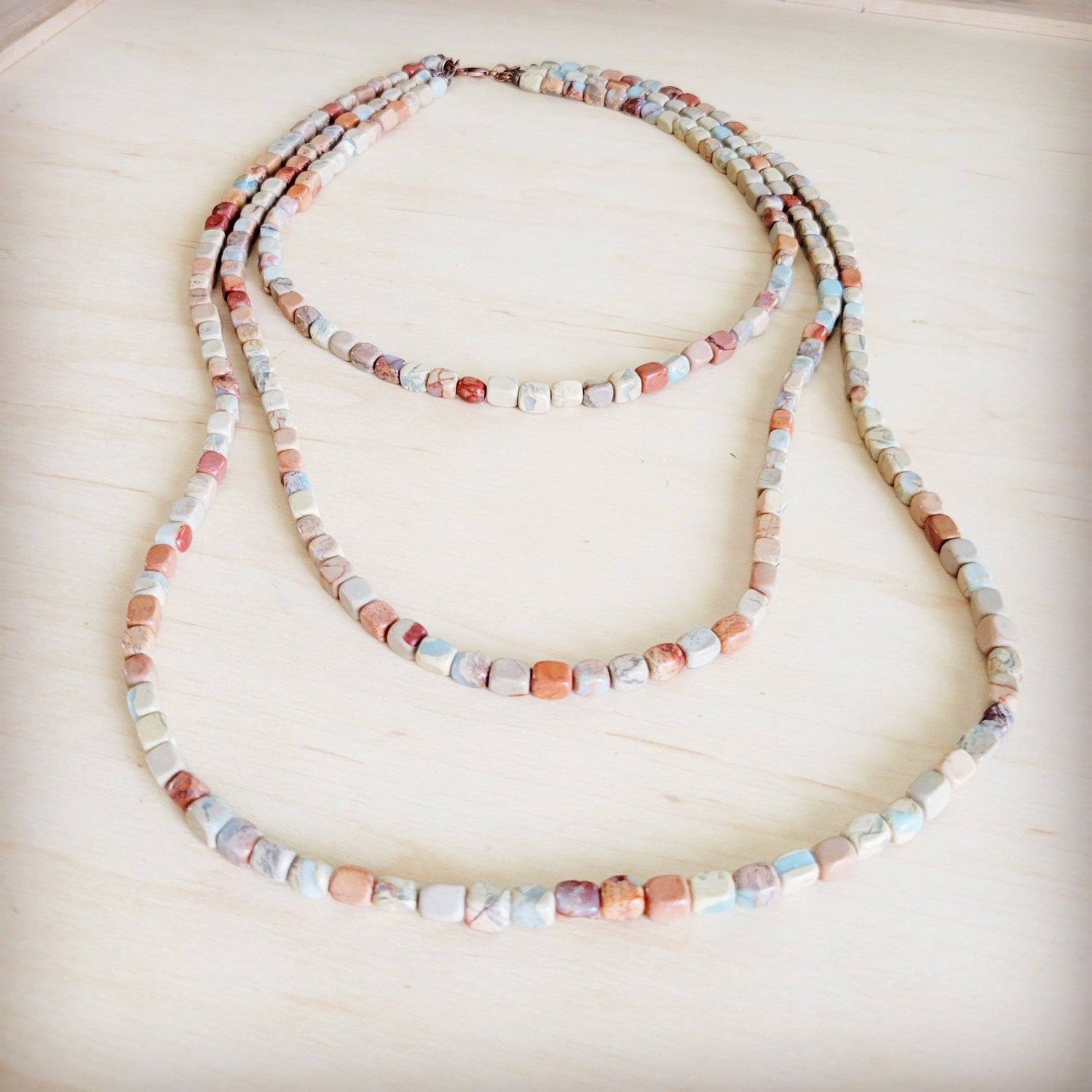 Triple Strand Layered Western Boho Aqua Terra Necklace