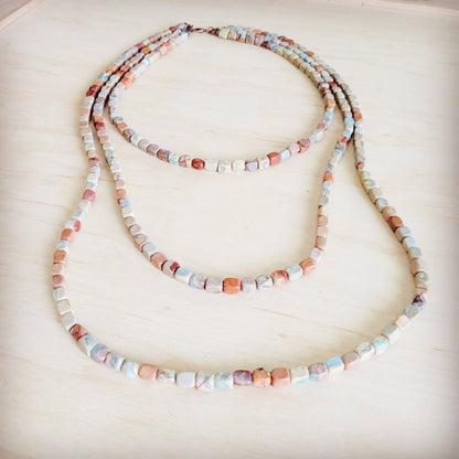 Triple Strand Layered Western Boho Aqua Terra Necklace