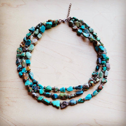 Genuine HuBei Turquoise &amp; Copper Triple Strand Necklace 259t
