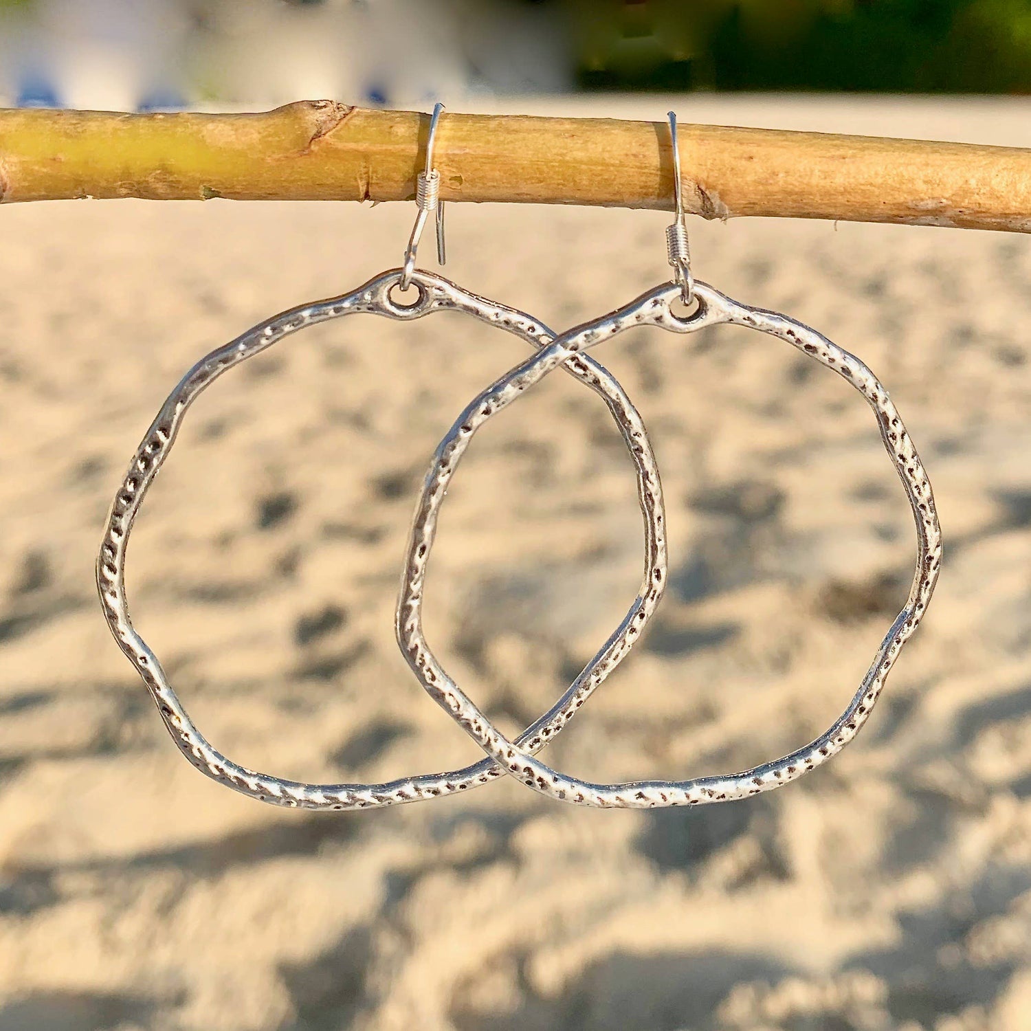 Large Silver Hammered Hoops