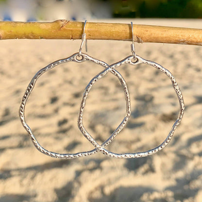 Large Silver Hammered Hoops