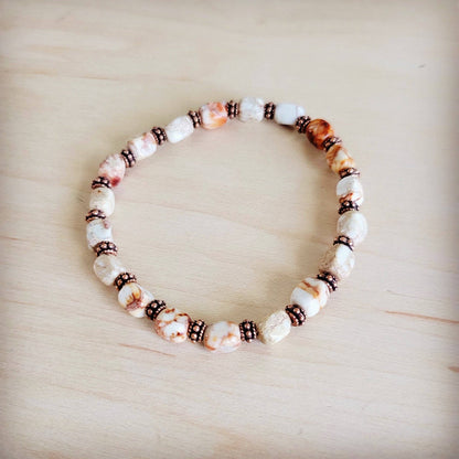 Genuine Regalite and Copper Stretch Beaded Bracelet Sandstone