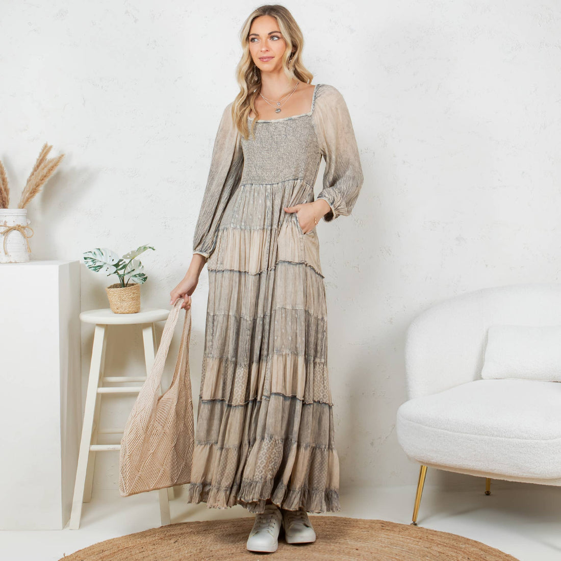 Mae Smocked Patchwork Maxi Dress
