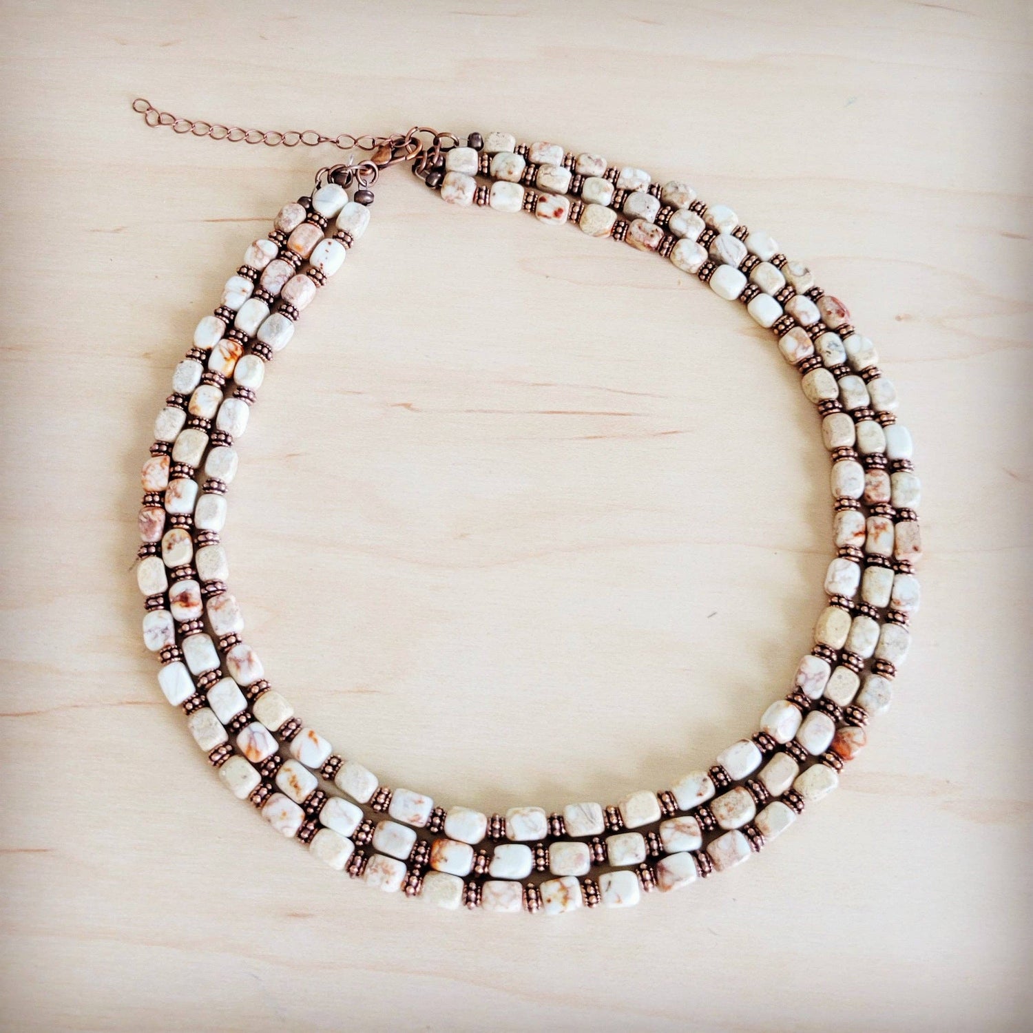 Triple Strand Layered Boho Sandstone Regalite Necklace