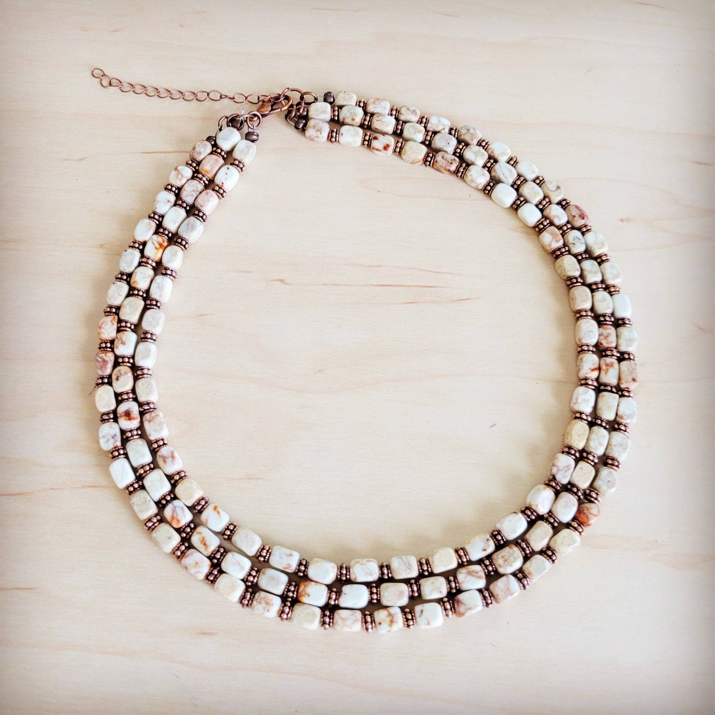Triple Strand Layered Boho Sandstone Regalite Necklace