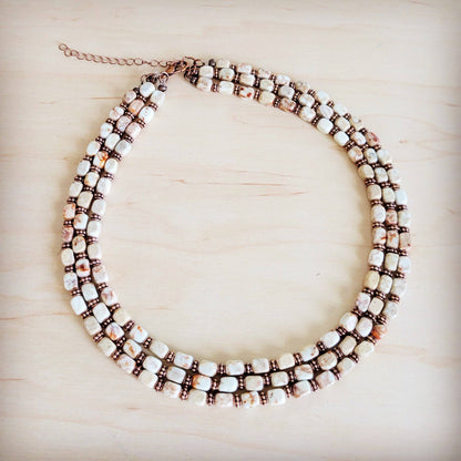 Triple Strand Layered Boho Sandstone Regalite Necklace