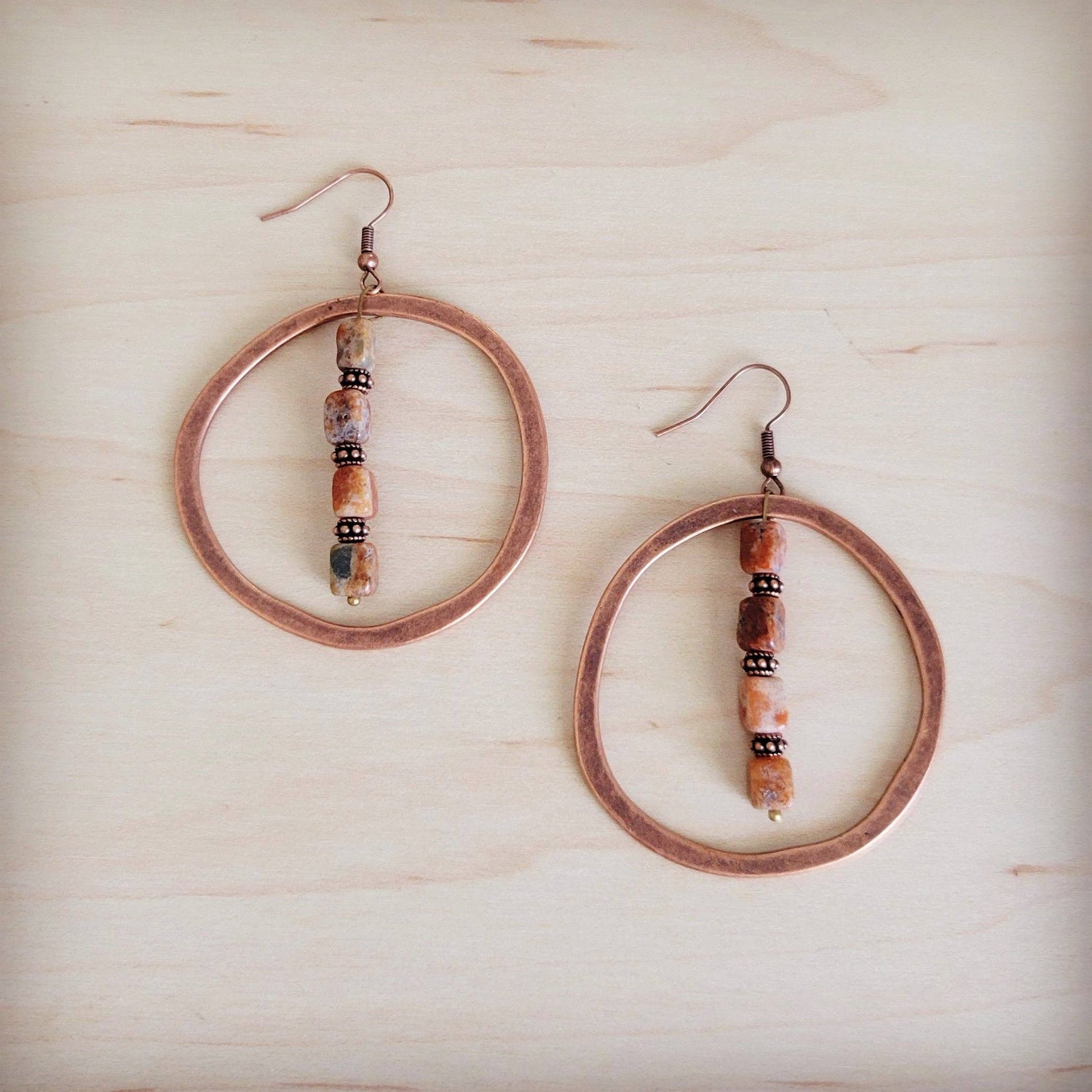 Western Copper Hoop Earrings w/ Earth Regalite
