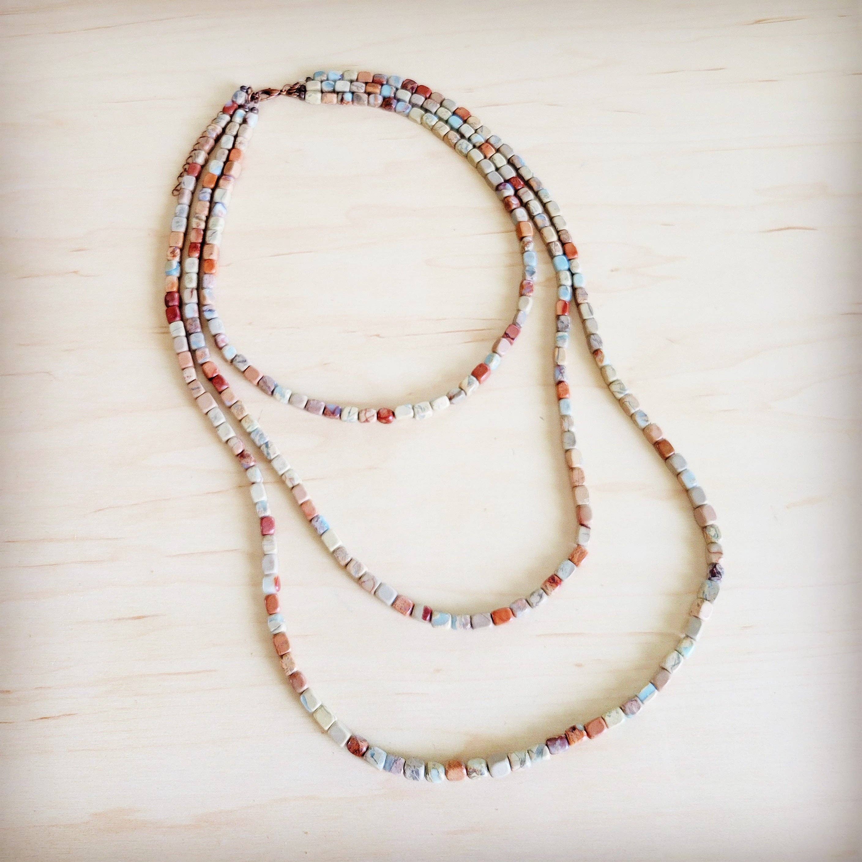 Triple Strand Layered Western Boho Aqua Terra Necklace