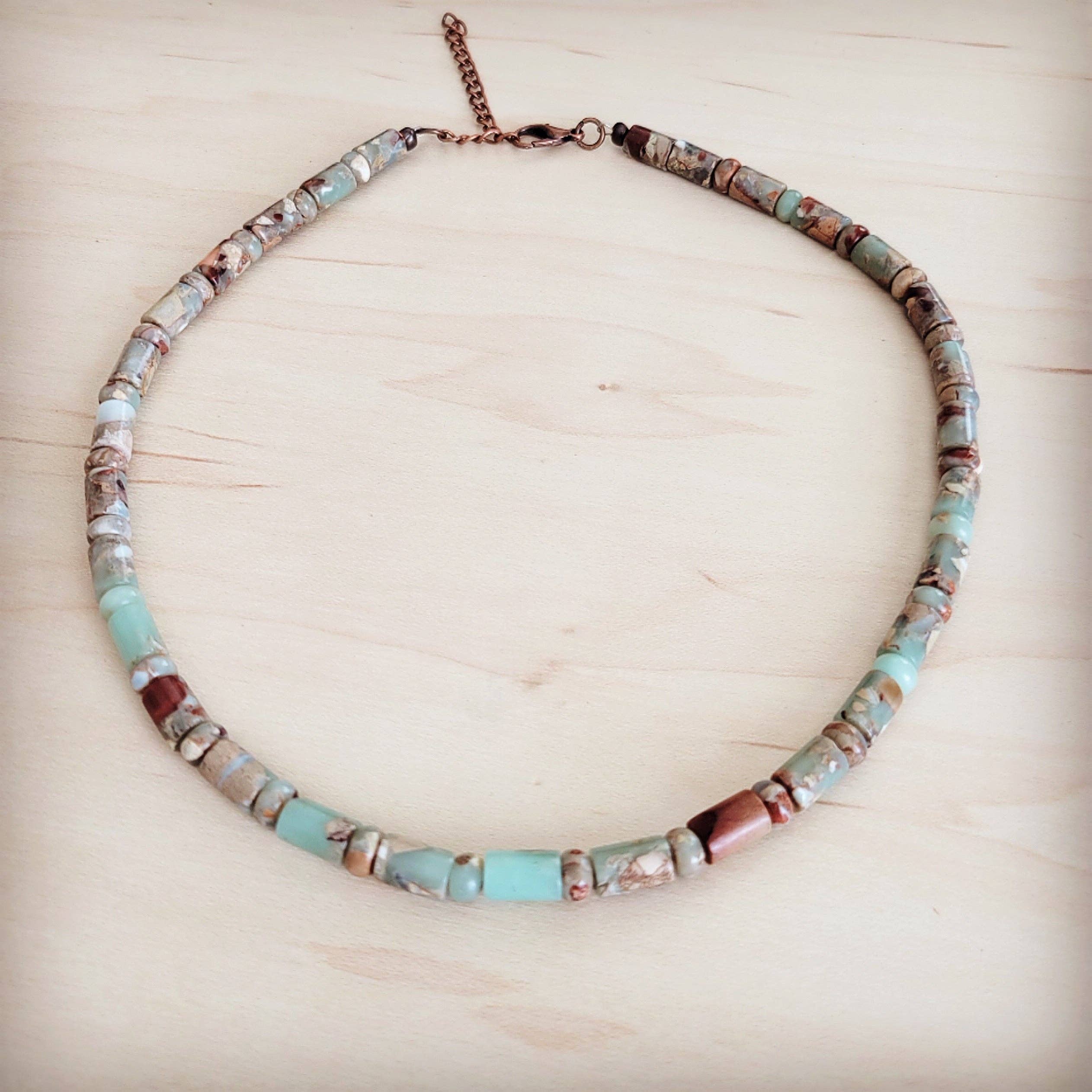 Genuine Aqua Terra Collar Length Barrel Beaded Necklace