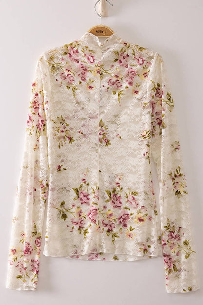 Meadow High Neck Mesh Lace Top