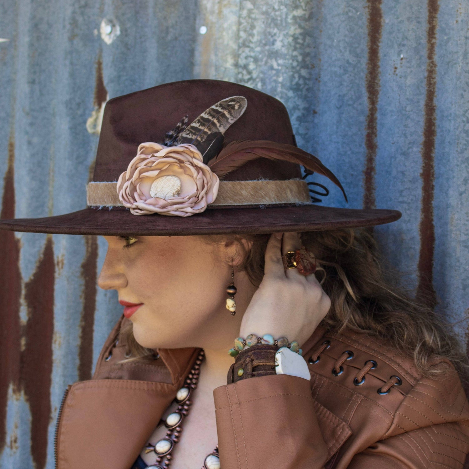 Western White Turquoise w/ Copper Bead Drop Earring