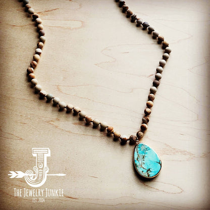 Bohemian Beaded Jasper Necklace w/ Ocean Agate Pendant 245u