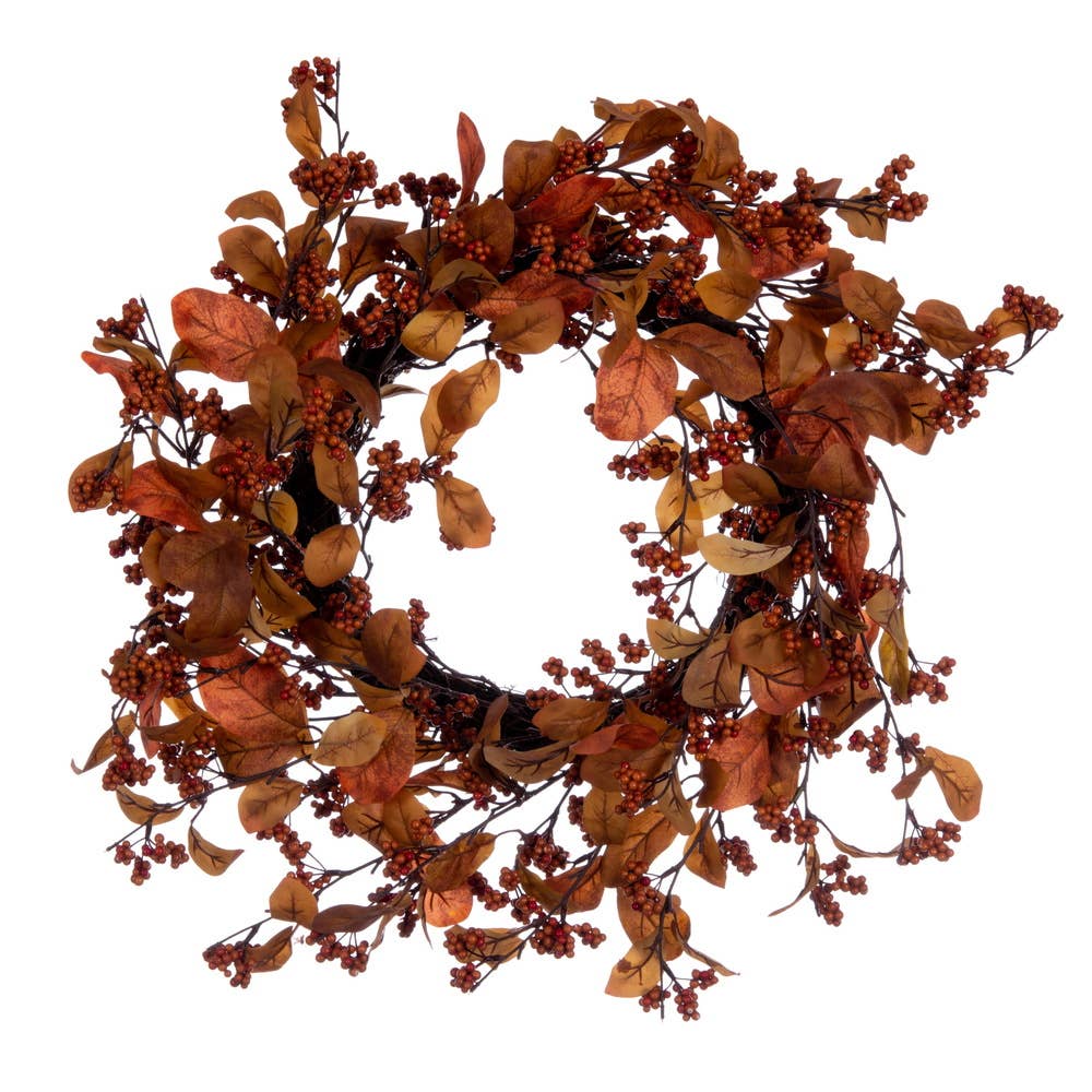 22" Orange Fall Leaves And Berry Wreath