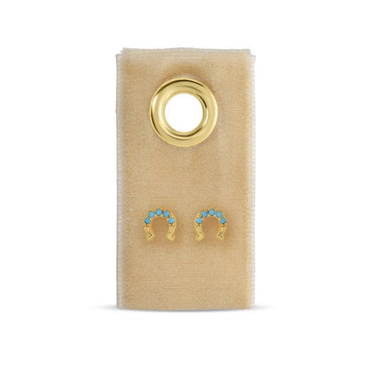 Light Blue Horseshoe Studs On Velvet Tag