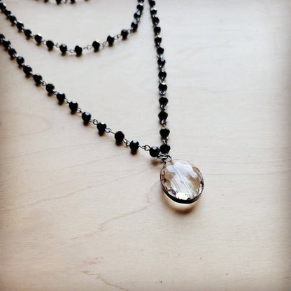 Faceted Glass Beaded Triple Strand Layering Necklace w/ Pendant
