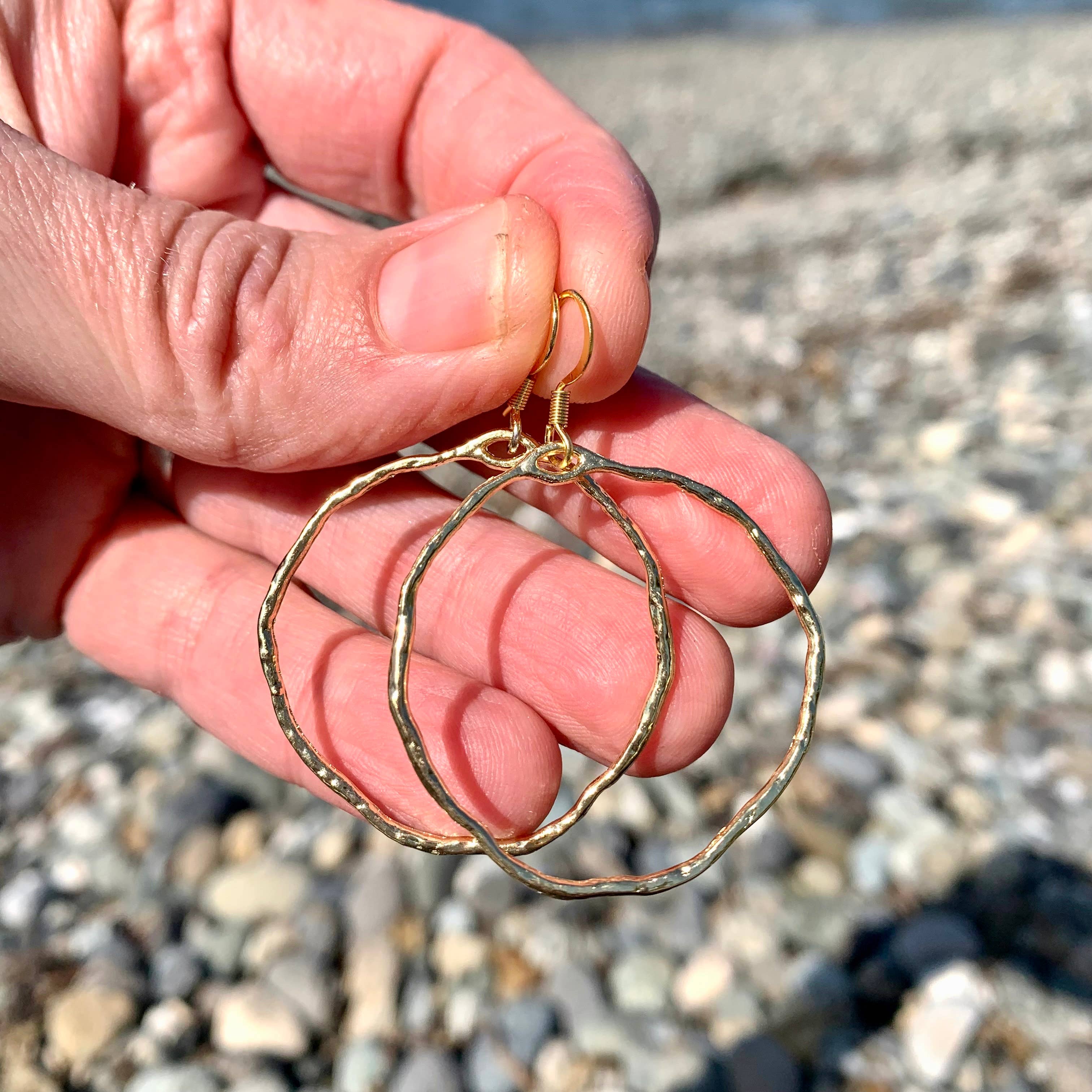 Medium Gold Hammered Hoops