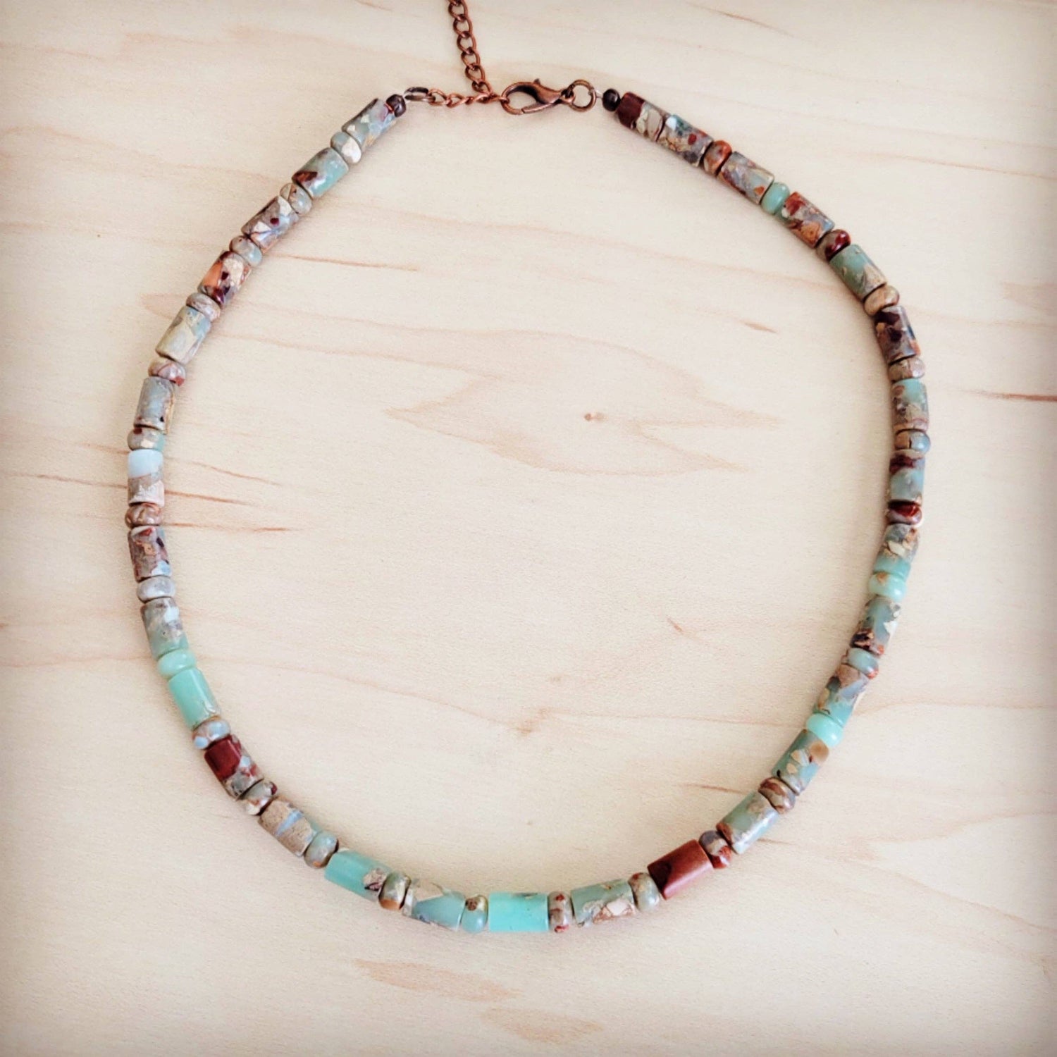 Genuine Aqua Terra Collar Length Barrel Beaded Necklace
