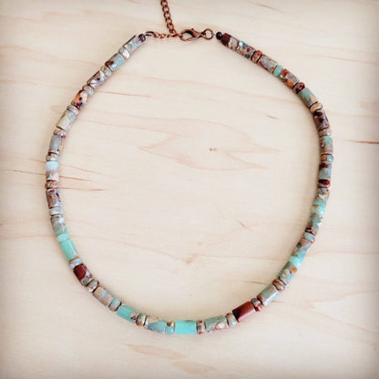 Genuine Aqua Terra Collar Length Barrel Beaded Necklace