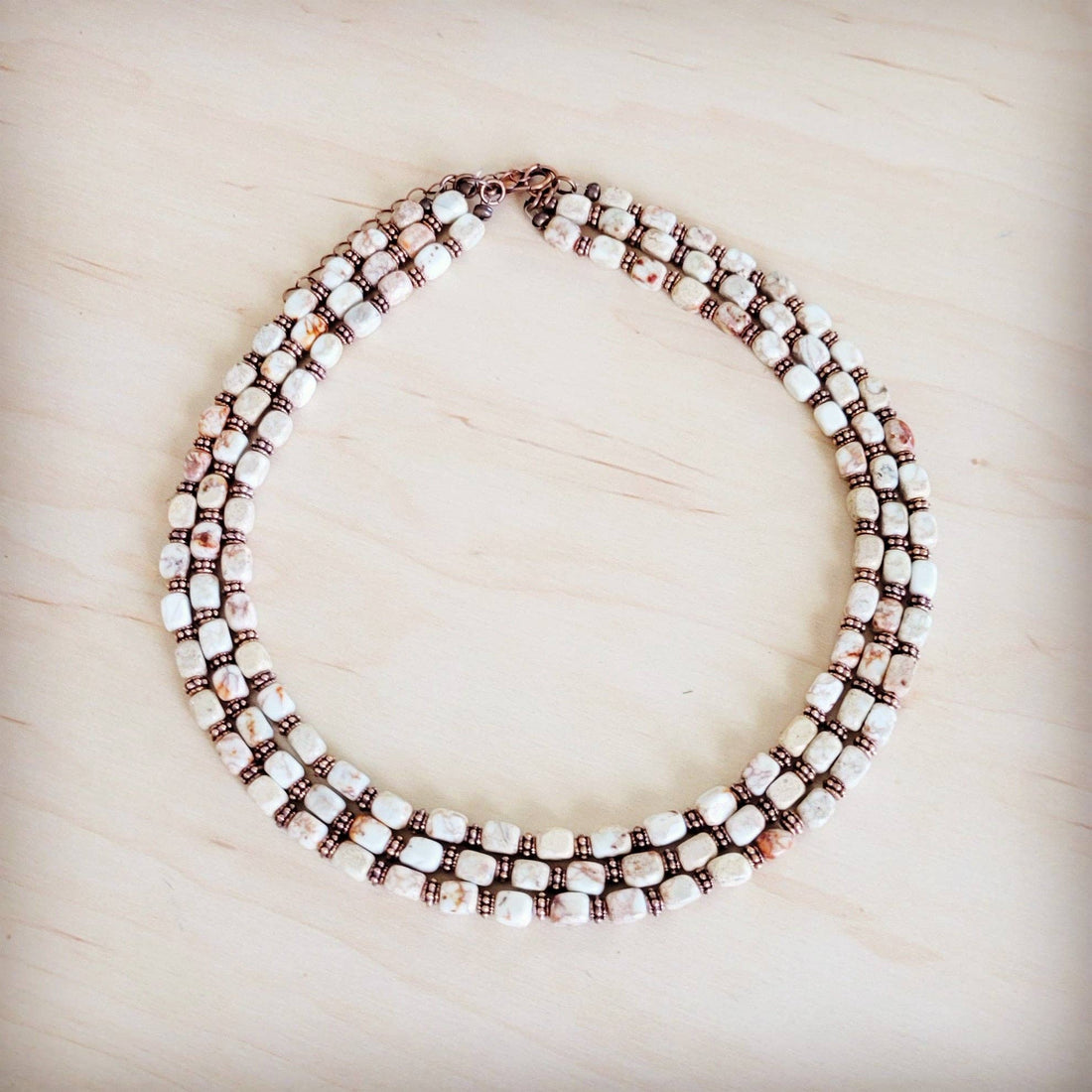 Triple Strand Layered Boho Sandstone Regalite Necklace