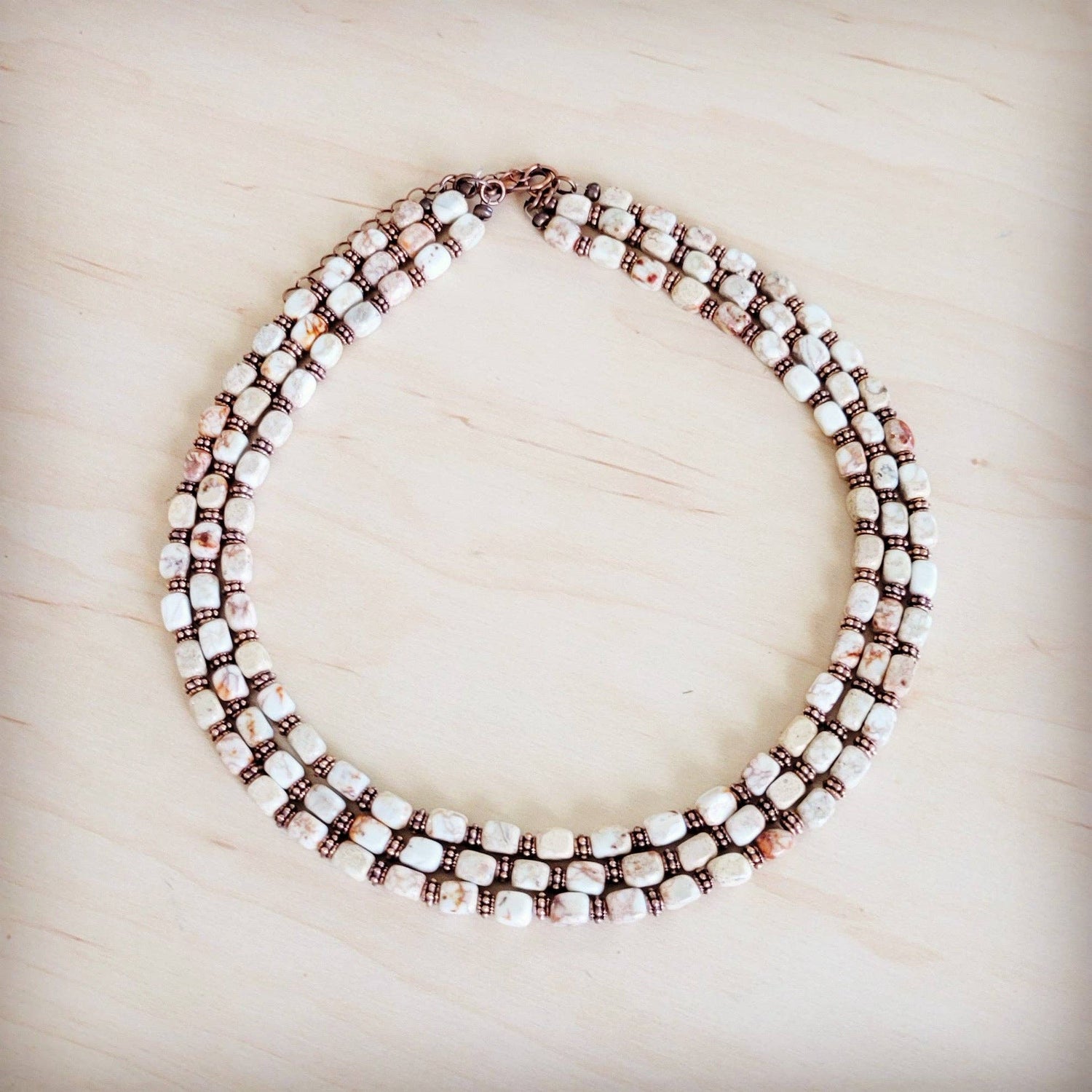 Triple Strand Layered Boho Sandstone Regalite Necklace