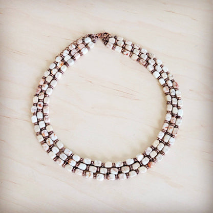 Triple Strand Layered Boho Sandstone Regalite Necklace