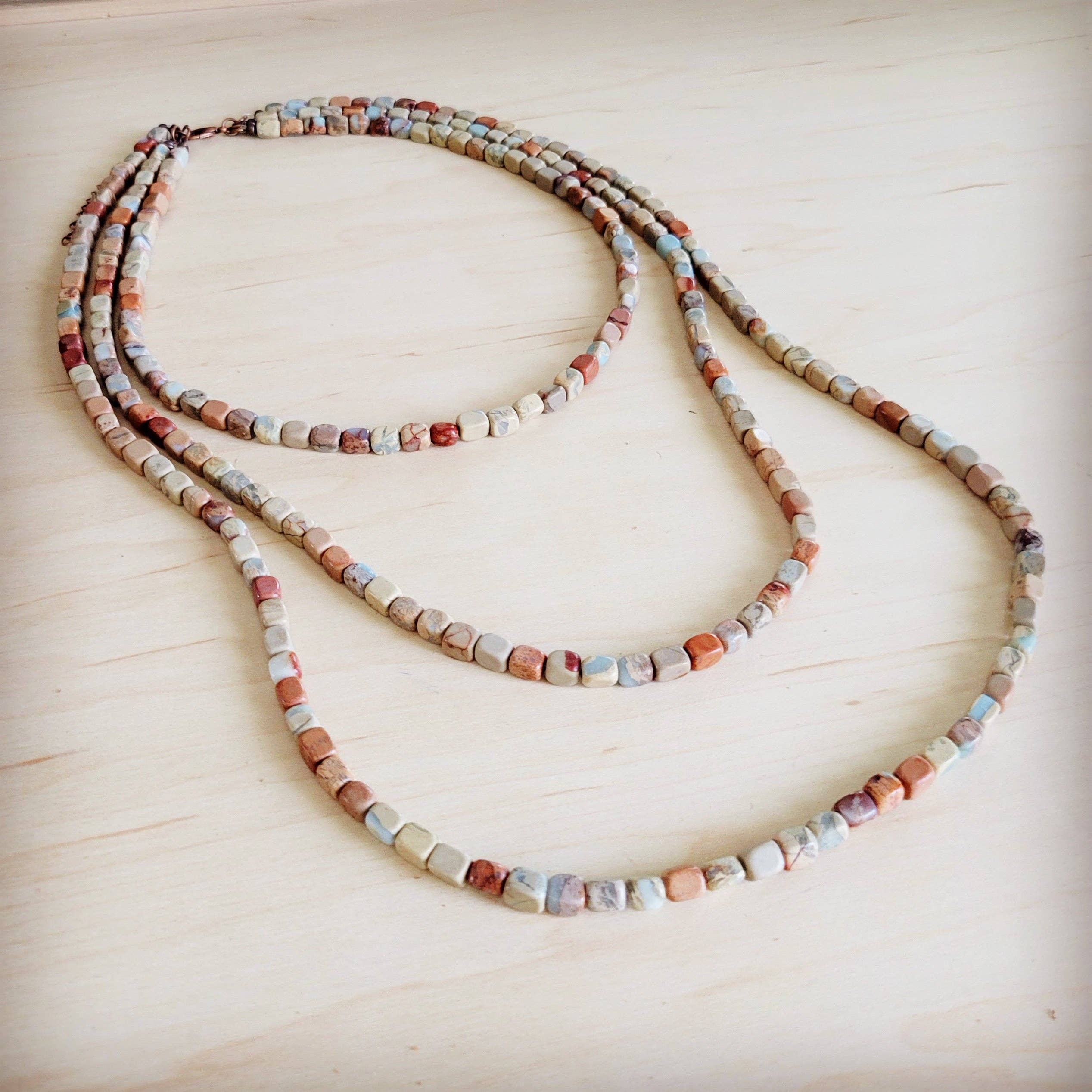 Triple Strand Layered Western Boho Aqua Terra Necklace