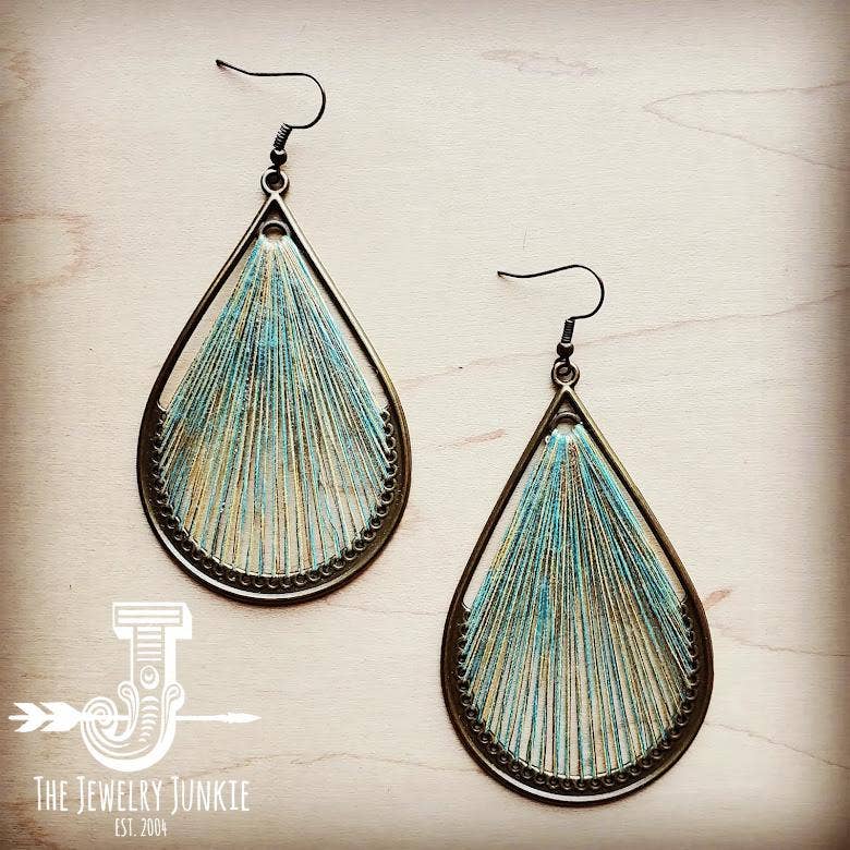 Large Woven Teardrop Earrings in Teal 206b