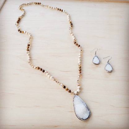 Picture Jasper Beaded Necklace w/ Druzy Pendant