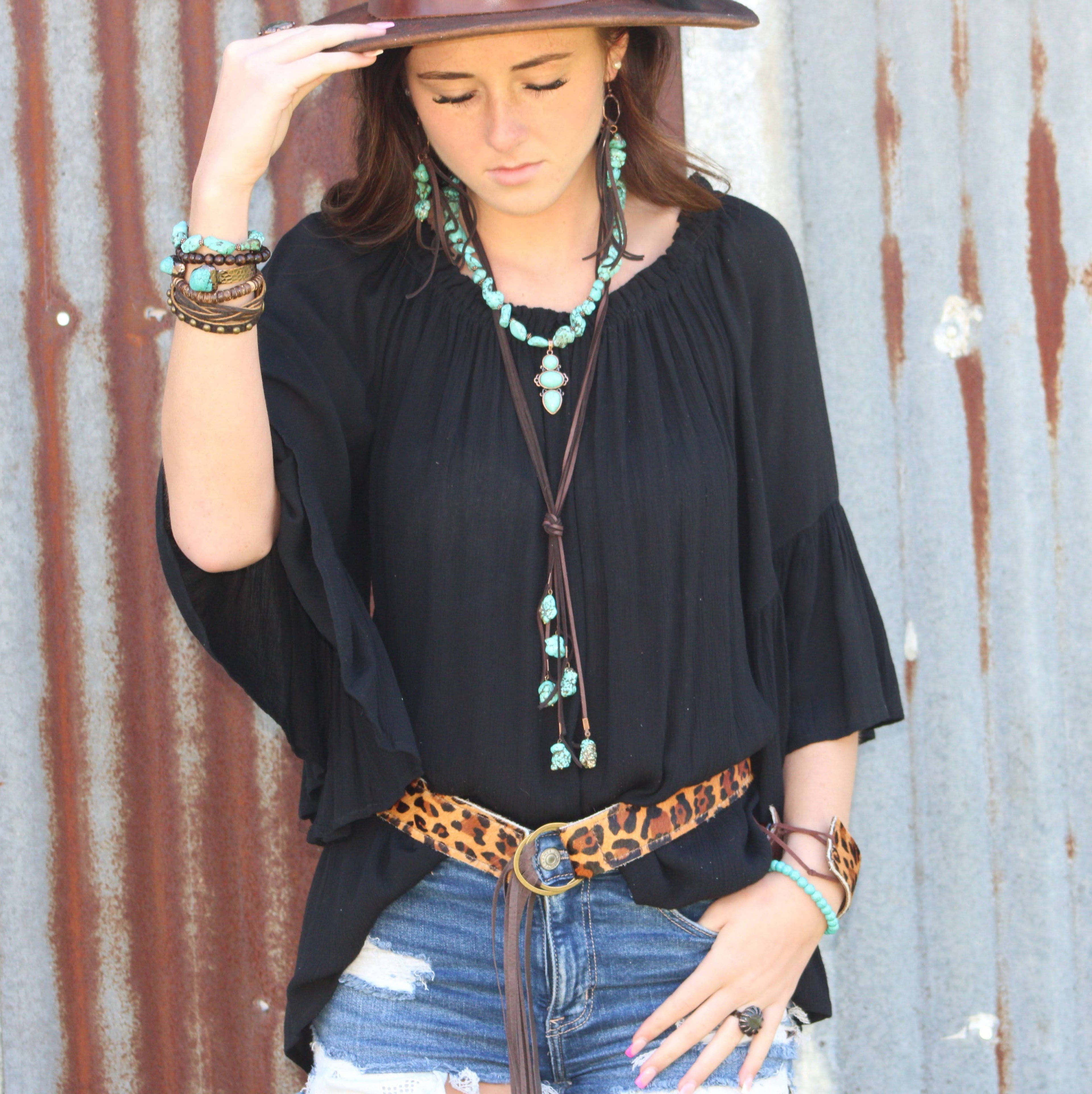 Genuine Leather Lasso Necklace with Turquoise Accents 251r